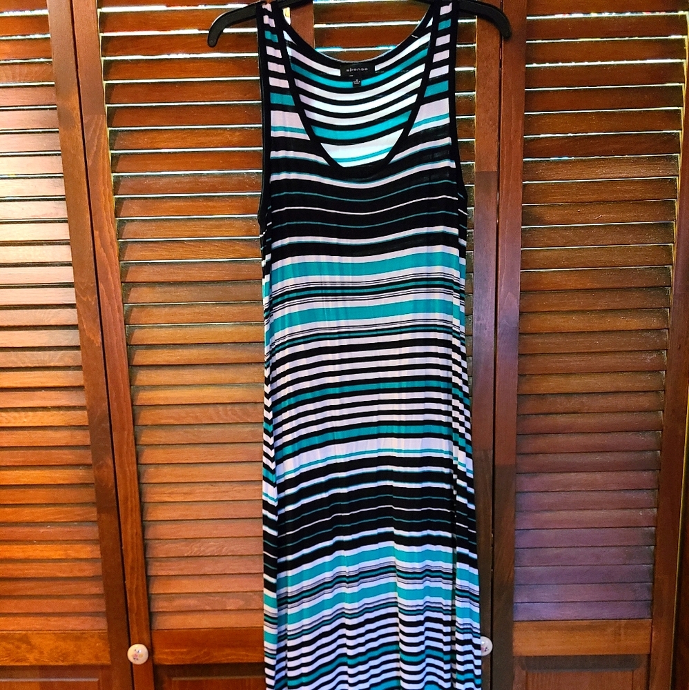 Spense medium black/teal striped maxi dress